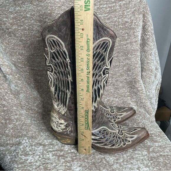 Corral Women's Boot Brown Black Size 9.5 Black Sequin Wing & Cross A1197 Leather - Picture 2 of 13
